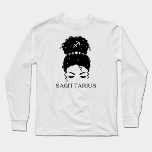 Messy Bun Celestial Queen: Sagittarius Zodiac Sign Long Sleeve T-Shirt